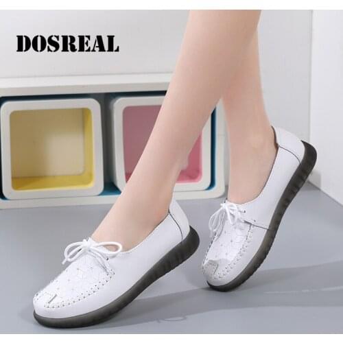 New Moccasin Shoes Womens Flat Shoes Autumn Womens Soft Leather Sequins Womens Shoes Non-Slip Lace-Up Loafers 35-41