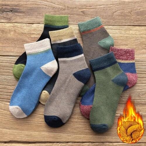 Mens Terry Socks Plus Velvet Line Tube Socks Winter Warm Socks Color Matching Cotton Socks Japanese Towel Socks For Men 5 Pairs