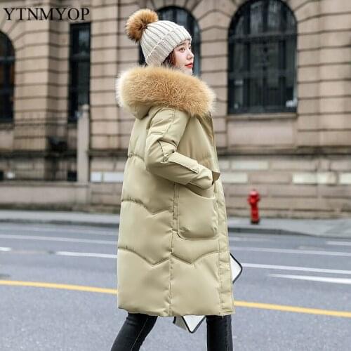 YTNMYOP 2021 New Long Coats Women Large Fur Hooded Warm Jackets Winter Female Cotton Padded Clothing Big Pockets Parka Snow Wear
