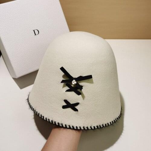 Autumn Winter Fedora Hats Japan Fashion Bucket Hat Womens Wool Felt Hat Retro Bowknot Decorated Basin Hat Cute Fisherman Cap
