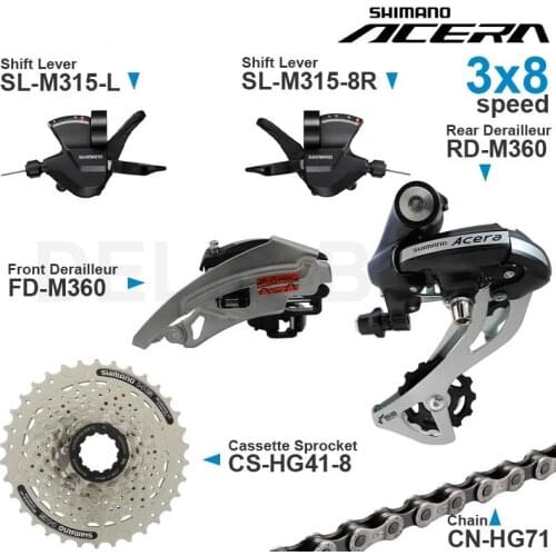 SHIMANO ALTUS ACERA 3x8 Speed Groupset include M315 Shifters M310 M360 Front/Rear Derailleur HG200 HG41 Cassette Sprocket Chain