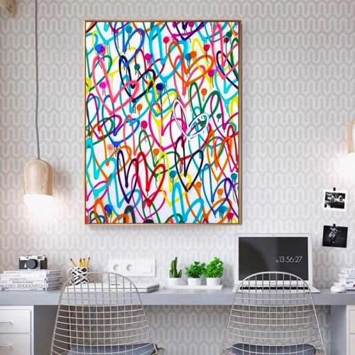 Poster Bright Colorful Love Hearts Are Intertwined Posters and Prints Canvas Paintings Wall Art Pictures for Living Room Decor