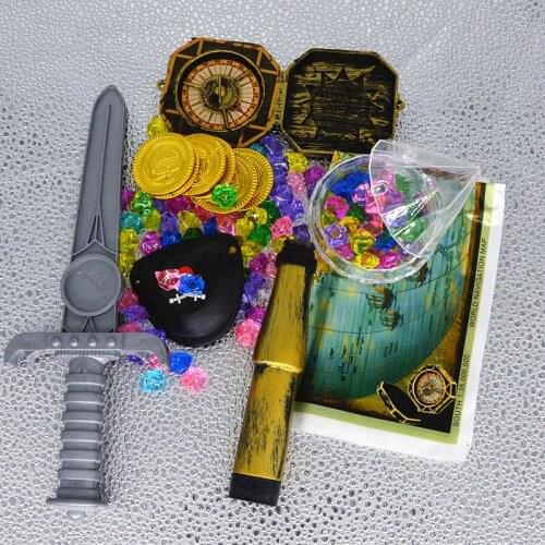 Halloween Plastic Gold Coin Party Pirate Game Captain Crystal Gun Treasure Chest Diamond Treasure Box Acrylic Gems Boy Toy