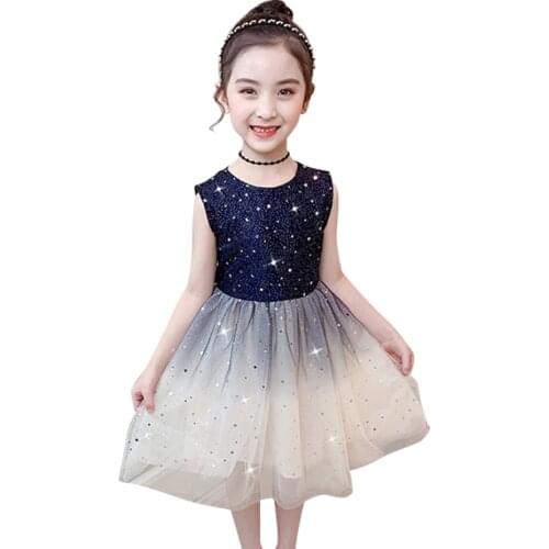 Dress For Girls Mesh Dress For Girl Sequin Kids Princess Dresses Sleeveless Costume For Girls 6 8 10 12 14