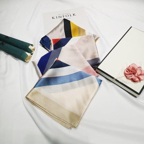 2020 70x70 Ins geometric Multipurpose women Silk twill scarf Satin square tie Hairband ladies foulard femme towel bufanda shawl