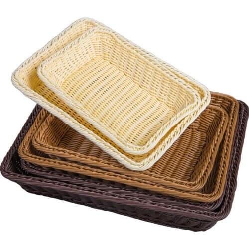 Hand-Woven Rectangular Rattan Wicker Basket Fruit Tea Snack Bread Picnic Cosmetic Storage Box Kitchen Supplies Storage Basket