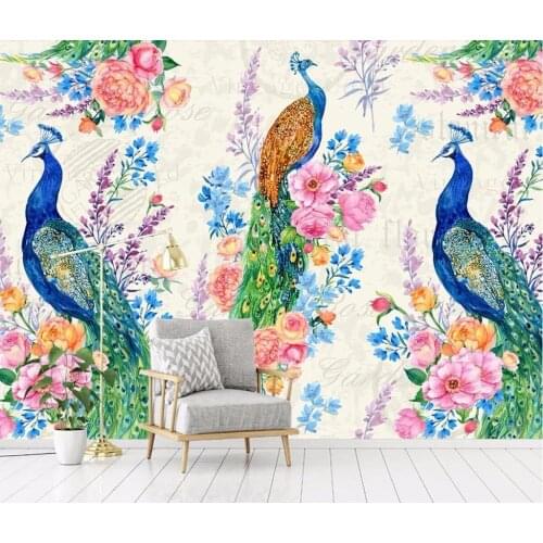 Chinese Luxury 3D Murals Wallpaper Photo peacock Wall Mural Living Room Bedroom Retro Hand Painted 3D Vinyl Wallpaper