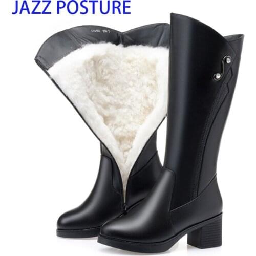 Women Snow Boots Shoes Wool Warm Genuine Leather Round Toe Knee-High Fur Warm Platform for Women Winter Boots z654