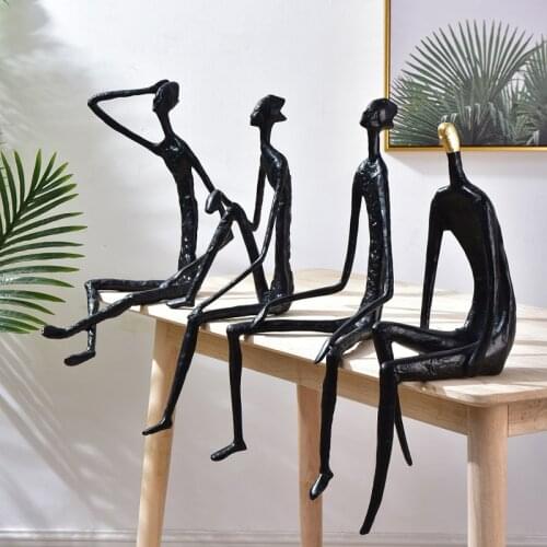 Modern Cast Iron Abstract Human Body Sculpture Ornament Model Sales Office Hotel Sitting Figure Soft Decor Accessories EA49