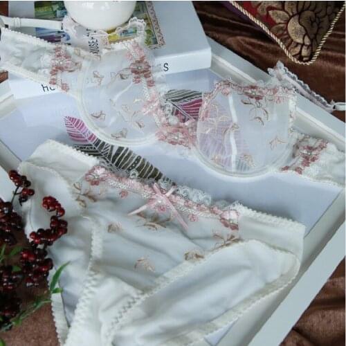 Ultra-thin bralette embroidered lace sexy lingerie flower bra sets underwire womens lingerie panties suit bra sets lingerie