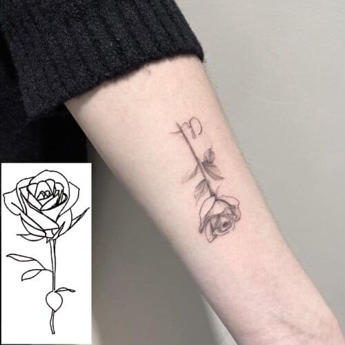 Temporary Tattoo Stickers Men Women Waterproof Black Flower Rose Tattoo Butterfly Leg Water Transfer Hand Body Art Tattoos