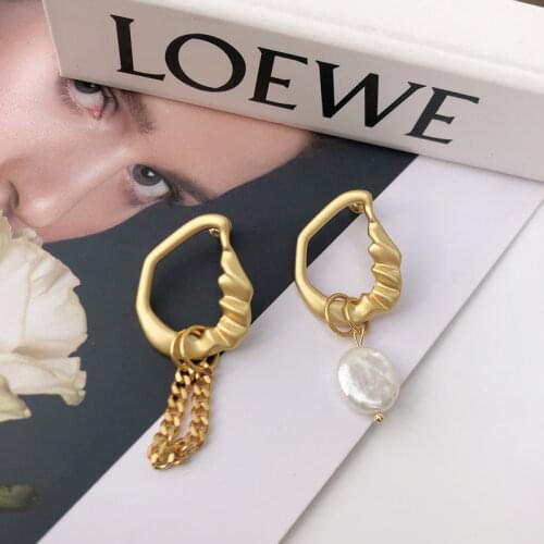 South Korea Fashion Baroque Freshwater Pearl Drop Earrings Asymmetry Versatile Chain Earrings Elegant Jewelry For Women