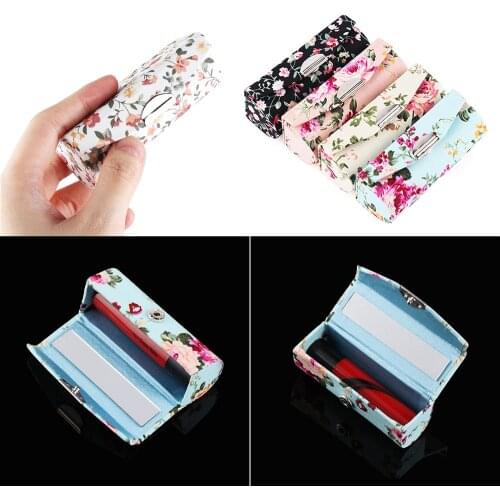 1PC Women Retro Makeup Storage Box Lipstick Case Jewelry Holder Flower Designs Lip Gloss Box With Mirror Packaging Fashion Gift