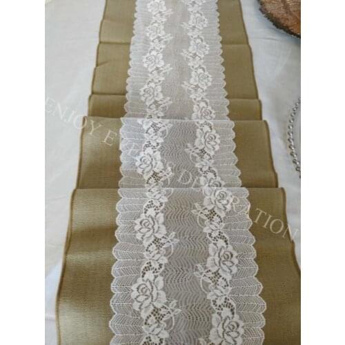 10pcs YHR#01 burlap and lace table runner for any events decoration, customized size available