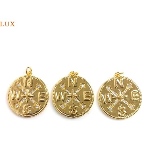 5pcs Brass Plate Coin Compass Pendant Compass Jewelry Compass Charm Personalized Custom Pendant Traveler Gift Necklace For Women