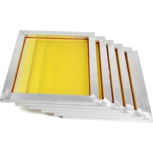 6 Pcs Silk Screen Printing Aluminium Frame Pre-Stretched 250M/300M/350M/380M/420M Yellow Mesh for Screen Printing Circuit Board