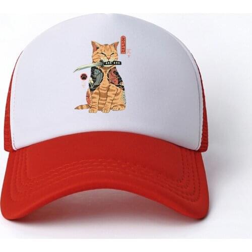 90S Japanese Anime Cat Casual Plain Mesh Baseball Cap Adjustable Snapback Hats for Women Men Hip Hop Advertising Cap