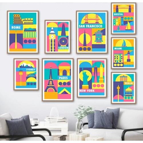 Abstract Roman Paris London Canvas Painting Color Block Modular Hd Posters and Prints Picture Wall Art Landscape Home Decoration