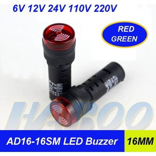 AD16-16SM 6V 12V 24V 110V 220V Flashing Buzzer 16MM LED buzzer indicator light