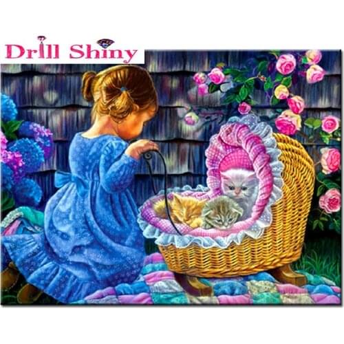 Diamond Mosaic girl cat sticker diy Diamond Painting cross stitch 5D drill sets embroidery beading puzzle pictures child gift