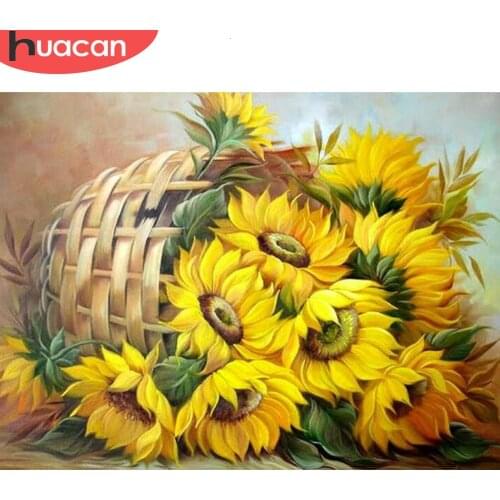 HUACAN Diamond Embroidery Sunflower Full Round Diy Diamond Painting Embroidered with Rhinestones Flower Series Home Decoration