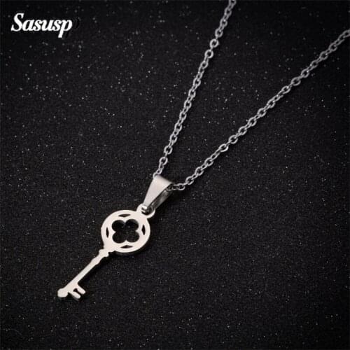 Sasusp Stainless Steel Lucky Key Pendant Necklace Women Men Sweater Chain Lovers Fashion Jewelry