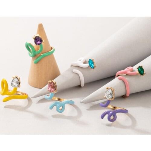 Docona 6pcs/set Luxury Crystal Geoemtry Snake Rings for Women Charms Colorful Dropping Oil Open Ring Set Jewelry Anillos 19743
