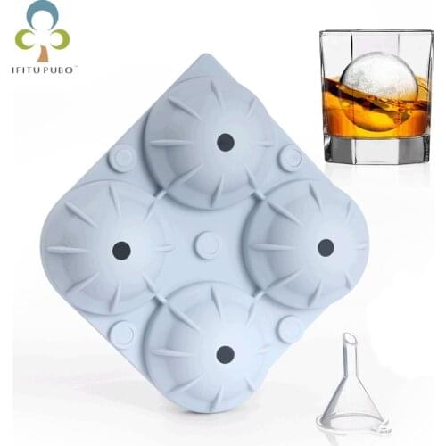 DIY 4 Holes 4.5cm Diameter Food Grade Soft Silicone Eco-Friendly Useful Homemade Ice Cube Tray Ball Maker Mold Cute Simple YJN