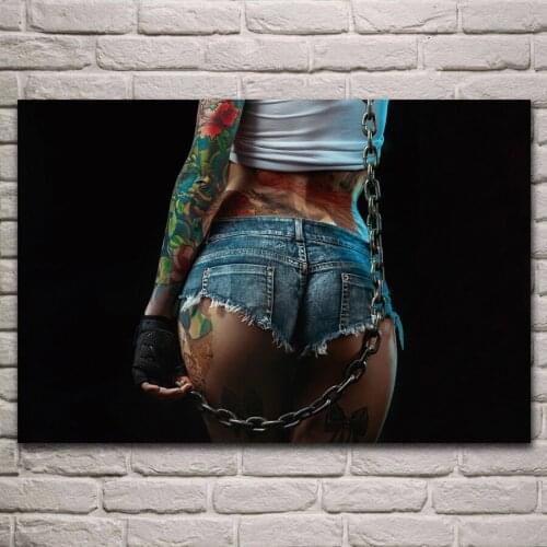 Artistic women chains sexy ass tattoo back fabric poster living room home wall decorative canvas silk art print