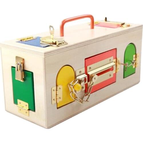 Montessori Children Practical Life Toy Baby Colorful Lock Box Wood Early Educational Toys Kids Basic & Life Skills Toys
