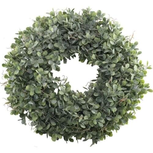 Artificial Green Leaves Wreath - 17.5 Inch Front Door Wreath Shell Grass Boxwood Wreath For Wall Window Party Decor