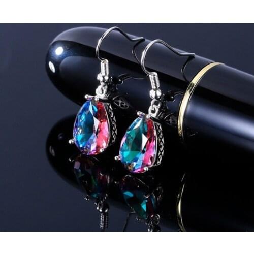 Classic Rainbow Pyriform Water Drop Earrings For Women Silver Color Colorful AAA+Cubic Zirconia Earrings Party Gift Jewelry