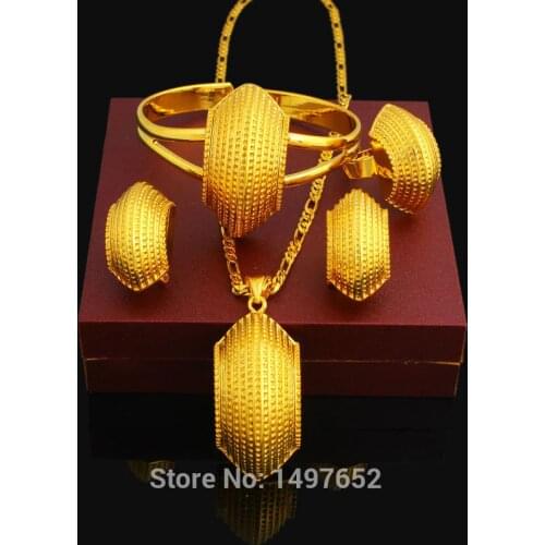 New Ethiopian Snail Desigh Jewelry Set 24K Gold Color Necklace/Pendant/Earring/Ring/Bangle African Wedding Jewelry