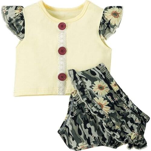 Summer Newborn Infant Baby Girls Set Suits Outfits T-shirt + Ruffles Shorts 2pcs