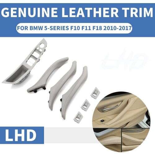 Genuine Leather Left Hand Drive LHD For BMW 5 series F10 F11 F18 Gray Car Interior Door Handle Inner Panel Pull Trim Cover Arm