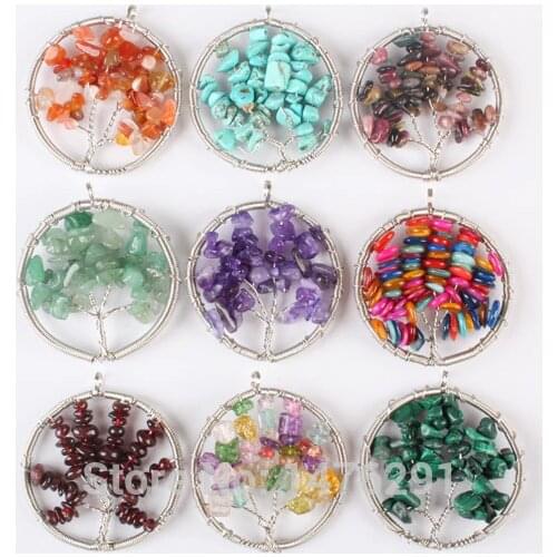 Mix-Stone Wire Chip Garnet Fluorite Lapis lazuli Carnelian Dalmatian Sodalite Tourmaline Beads Rondelle Pendant 1PCS