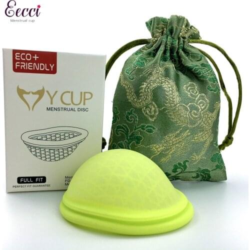 Reusable Disc Flat-fit Design Menstrual Cup with Extra-Thin Sterilizing Silicone Menstrual Disk Tampon/ Pad Alternative 4 colors