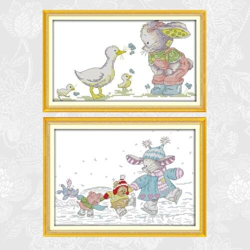 Embroidery Needlework Set, Handmade Crafts Home Decor, Cute Rabbit Counted Print On Canvas DMC 14CT 11CT Cross Stitch kits