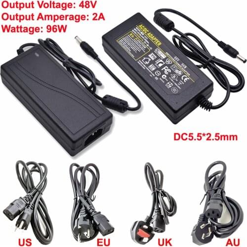 Desktop Power Supply Adapter Transformer 110V-240V To DC 48V 2A 96W 5.5x2.5mm Connector Include US/EU/UK/AU Plug