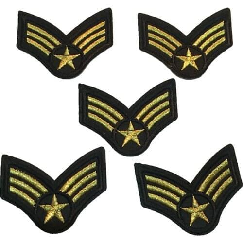New 10 Pieces/lot Gold Star Applique Embroidered Patches for Clothes DIY Iron on Air Force Badge Embroidery Patch Decoration