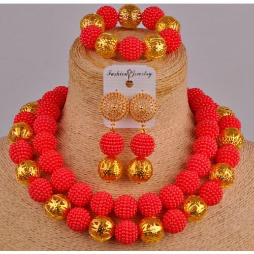 New Fashion Red Simulated Pearl Beads African Jewelry Set Nigerian Wedding Necklace Sets FZZ45