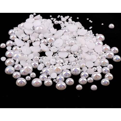 About 1000Pcs Pure White Color ABS Pearl Imitation Beads Flat Back Half Ball Garment/Wedding/Clothes/Nail Art Phone Decoration
