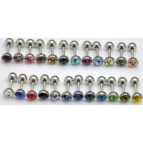 Wholesale 6mm classic gem stone crystal earrings mix 24 colors 240pcs men stud earrings fashion jewelry free shipping gifts