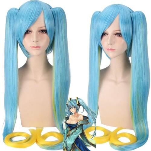 Cosplay Game LOL WigS DJ Sona Buvelle Maven of the Strings Wig Costume Props Costumes Accessories for Women Blue Long Hair