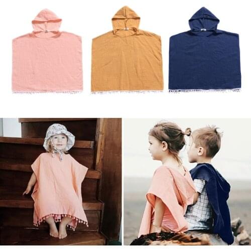 Baby Kids Hooded Cape Sleeveless Cloak Poncho Outwear Beach Swimwear Coverup Bath Robe Towel Wrap for Boys Kids Children