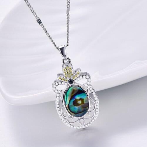 Silver Plated Pineapple Shape Abalone Shell Pendant Link Chain Necklace Fashion Jewelry