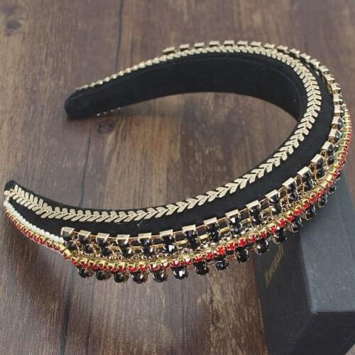 Vintage Black Red White Crystal Rhinestone Headbands Chic Baroque Padded Headband Thick For Women Party Nightclub Crown Headwear