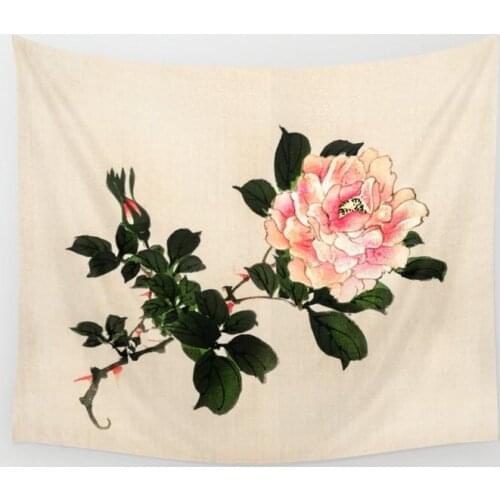 Pink Rose Japanese Flora Tapestry Wall Hanging Wall Decor Bedroom Home Decoration Wall Tapestry Yoga Mat