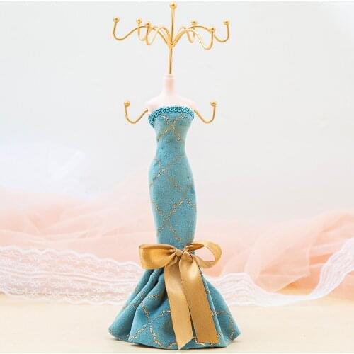 Blue Wedding Party Fantasy Jewelry Display Stand Holder Racks Lady Figure