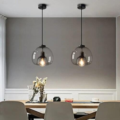 Modern Dining Room Glass Pendant Light Island Light 23 CM Metal Layered Geometrical Gray Painted Interior Pendant Lamp for Cafe